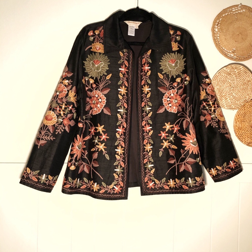 Norm Thompson Black Embroidered Floral Jacket